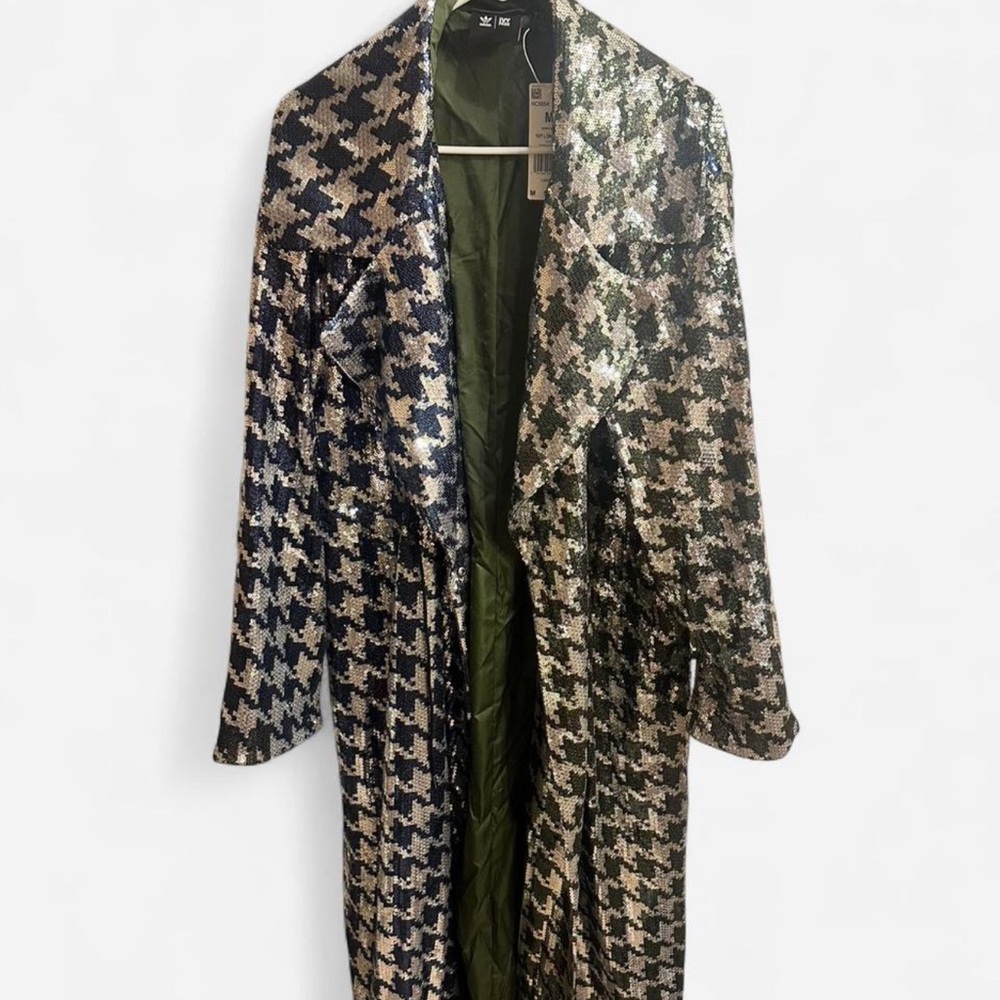 IVY PARK Sequin Houndstooth Trench Coat - Black and Silver Fits like a LARGE